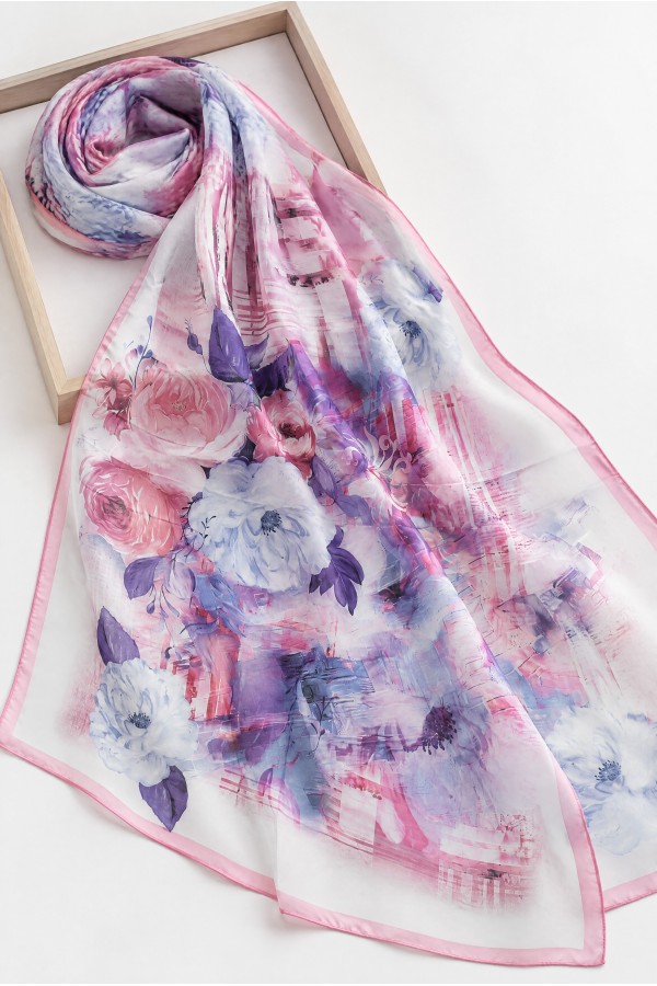 Peony Flower Patterned Soft Scarf -Pink