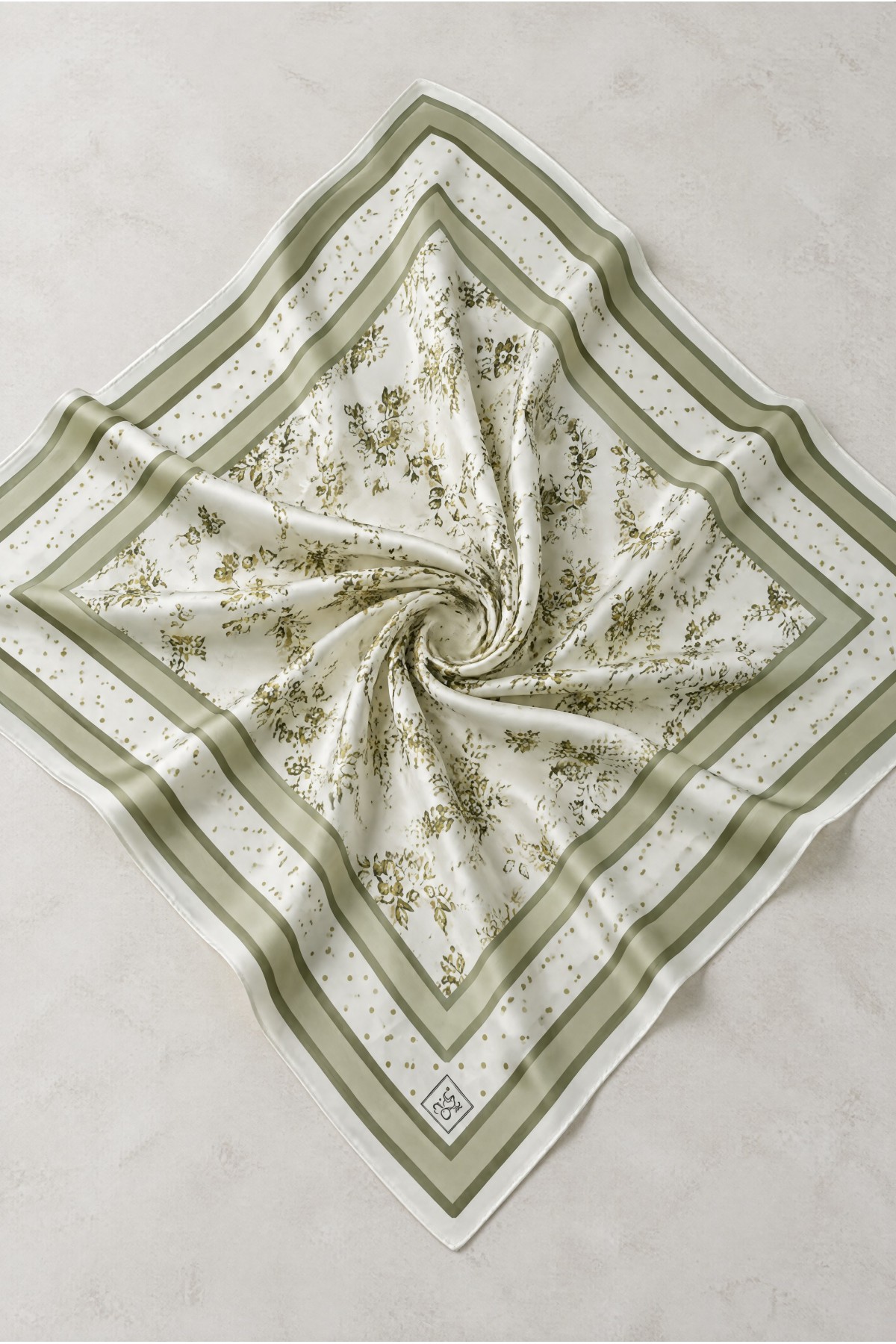 Naida Scarf with Floral and Polka Dot Pattern -Olive