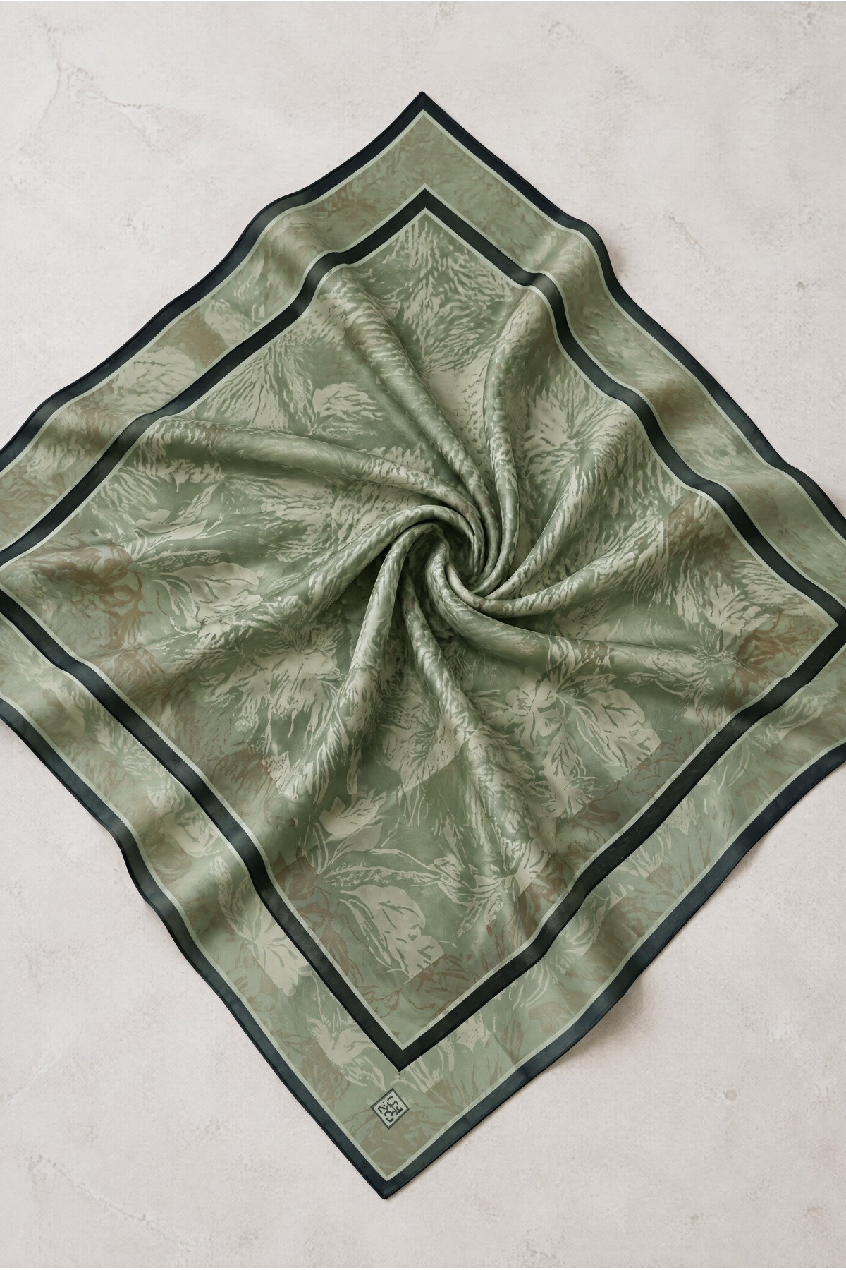 Soft Scarf with Cherry Blossom Pattern -Cagla Green