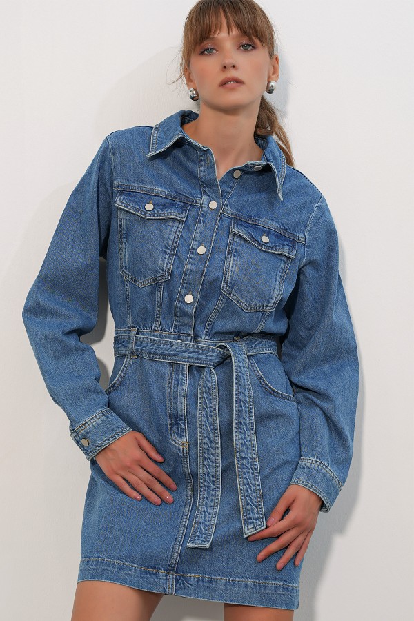 Women's Long Sleeve Denim Dress 0614 