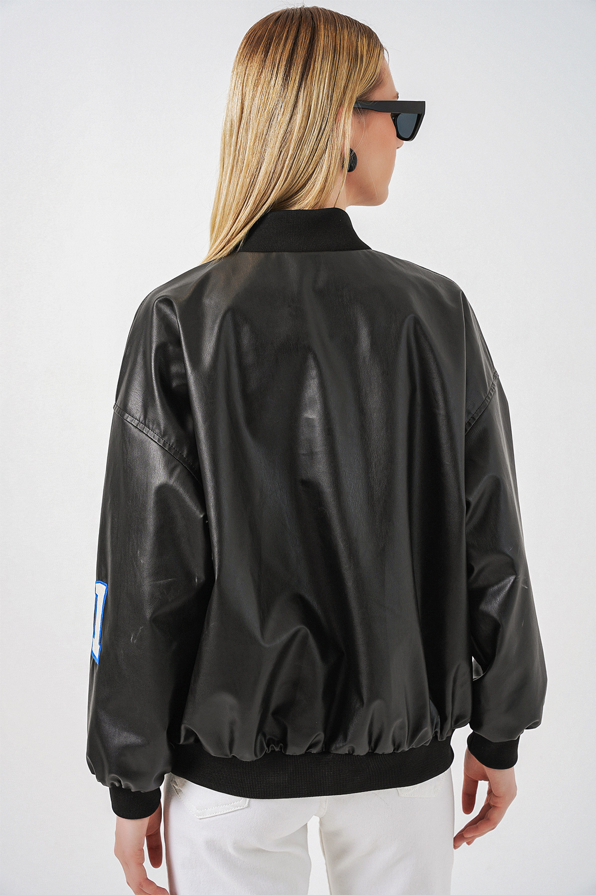 0698 Baskılı Suni Deri Bomber Ceket - Bordo
