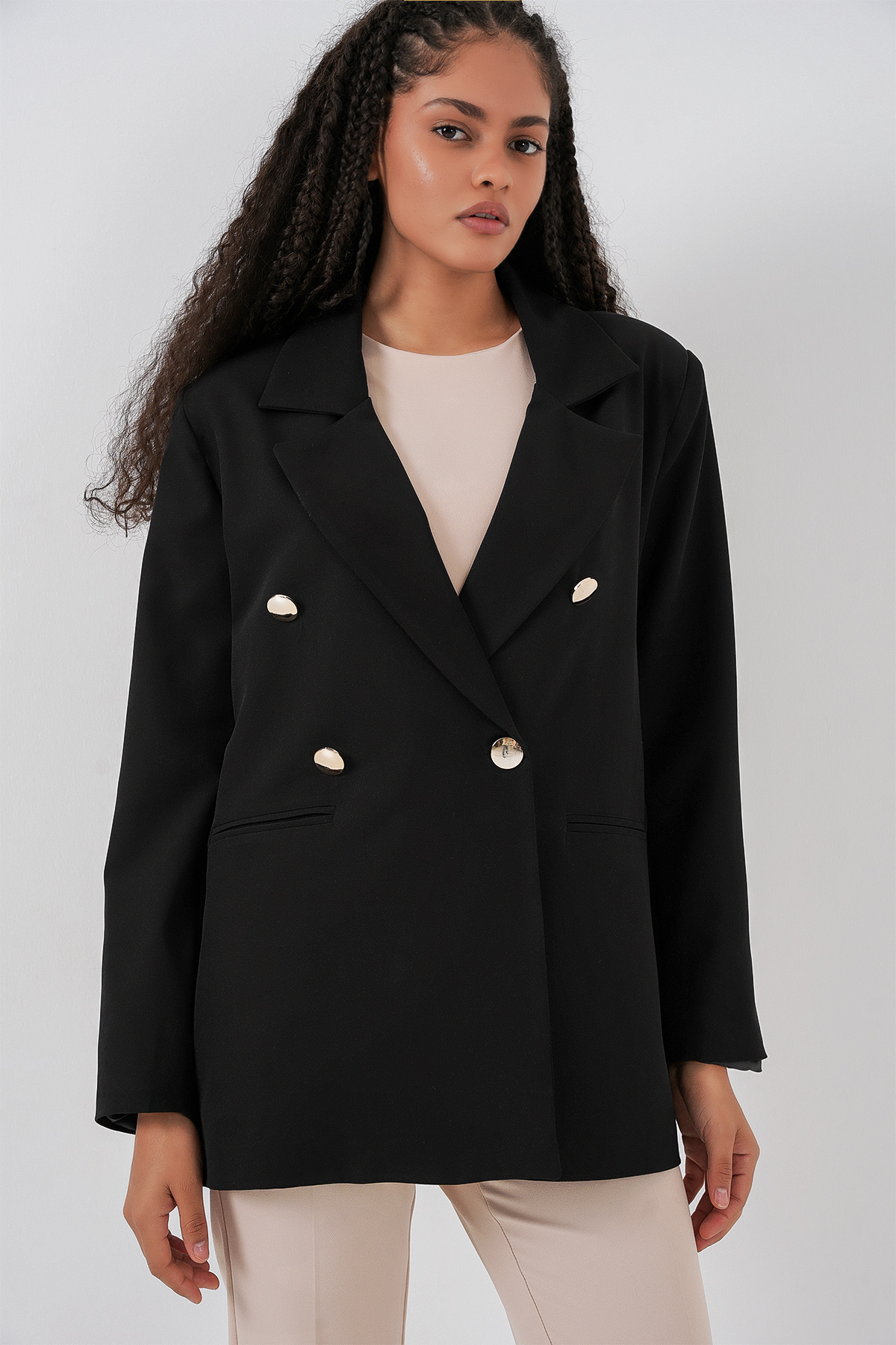 Kadın Kruvaze Yaka Blazer Ceket 0722 - Siyah