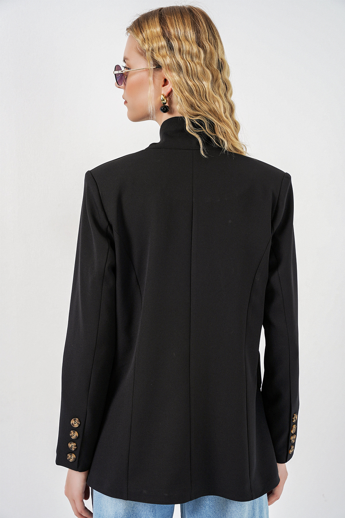 Kadın Tek Düğmeli Oversize Blazer Ceket 0749 - Siyah