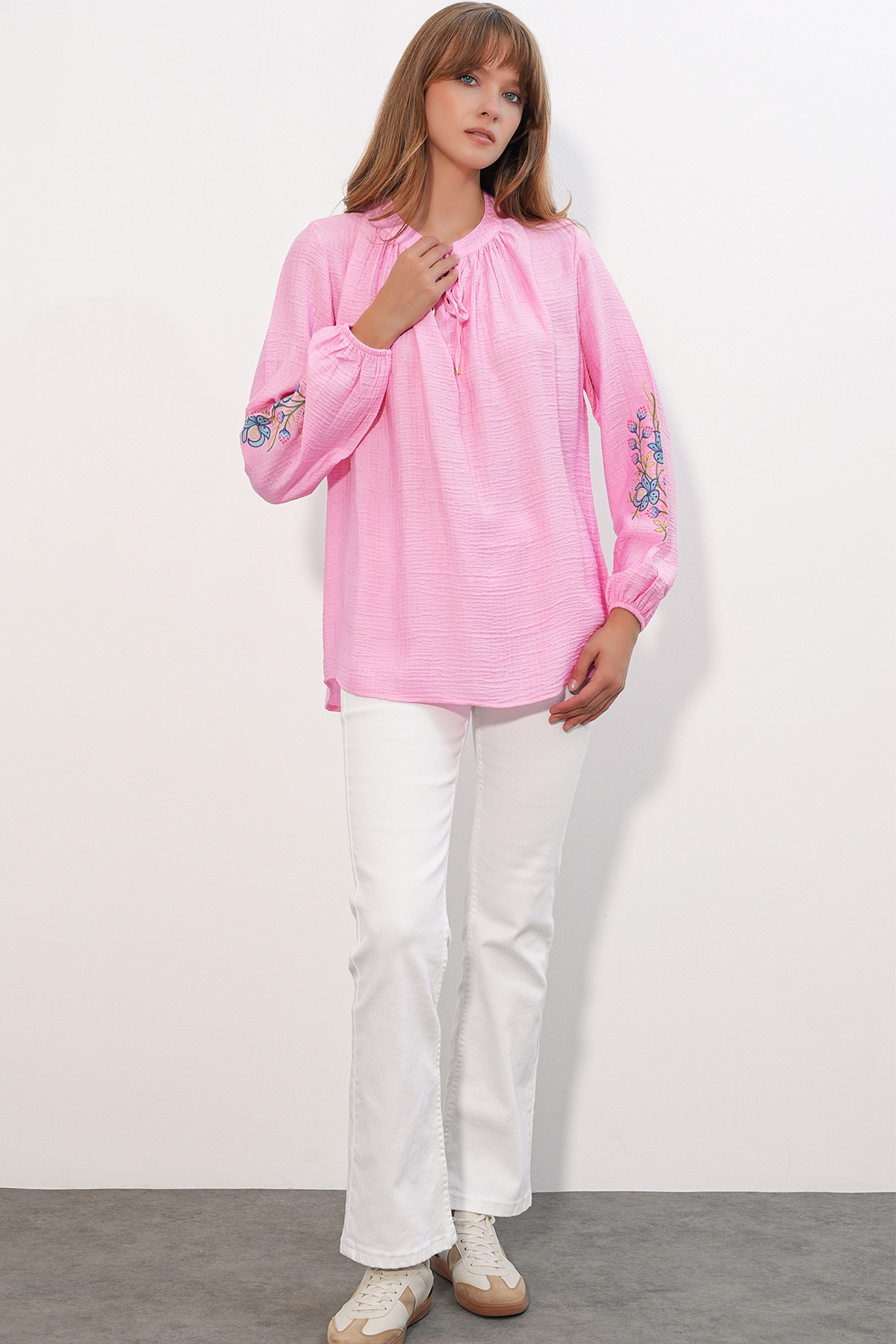 Women's Single Pocket Polka Dot Oversize Shirt 20399 
