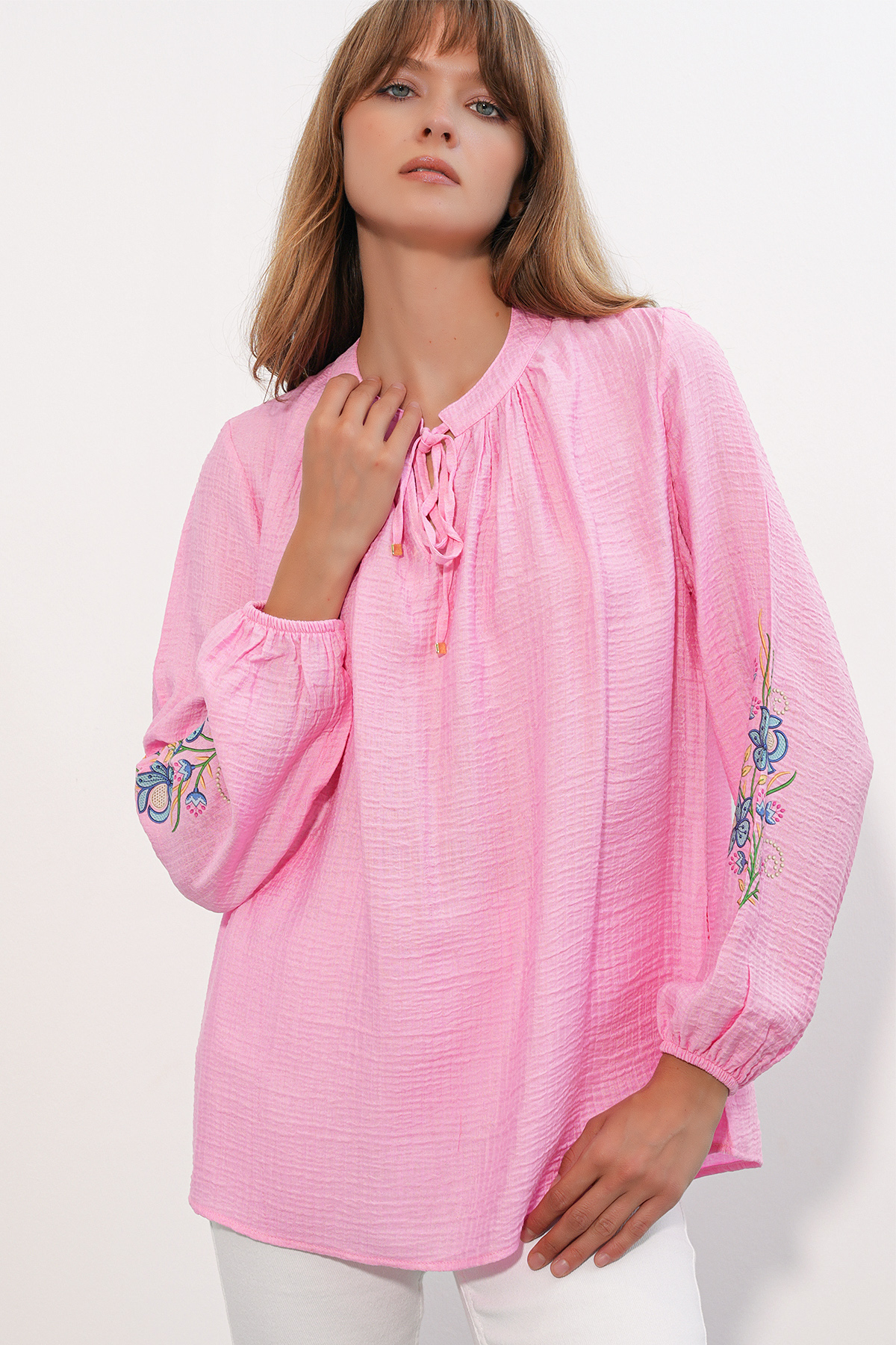 Women's Single Pocket Polka Dot Oversize Shirt 20399 