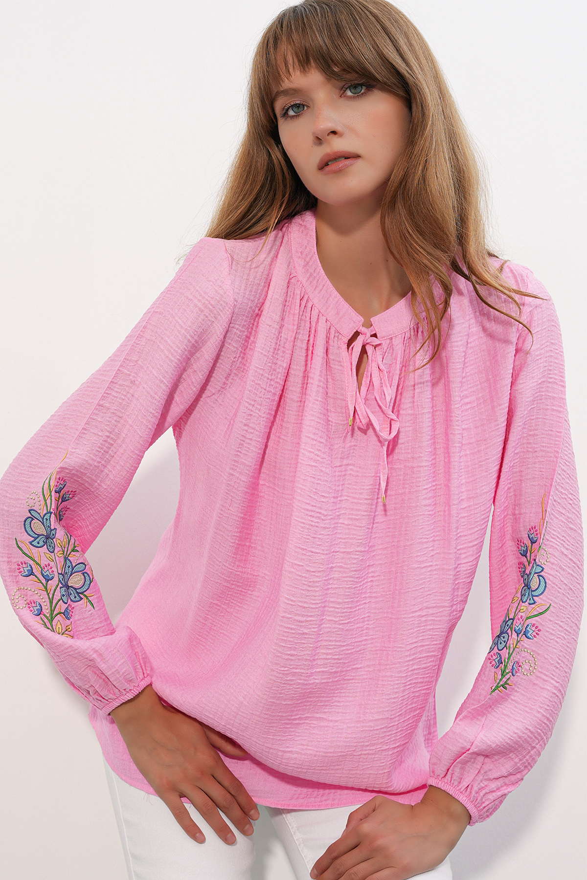 Women's Single Pocket Polka Dot Oversize Shirt 20399 