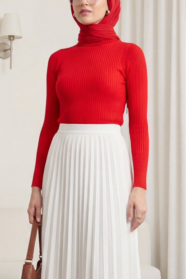 10311 Balıkçı Yaka Triko Kazak - Kırmızı