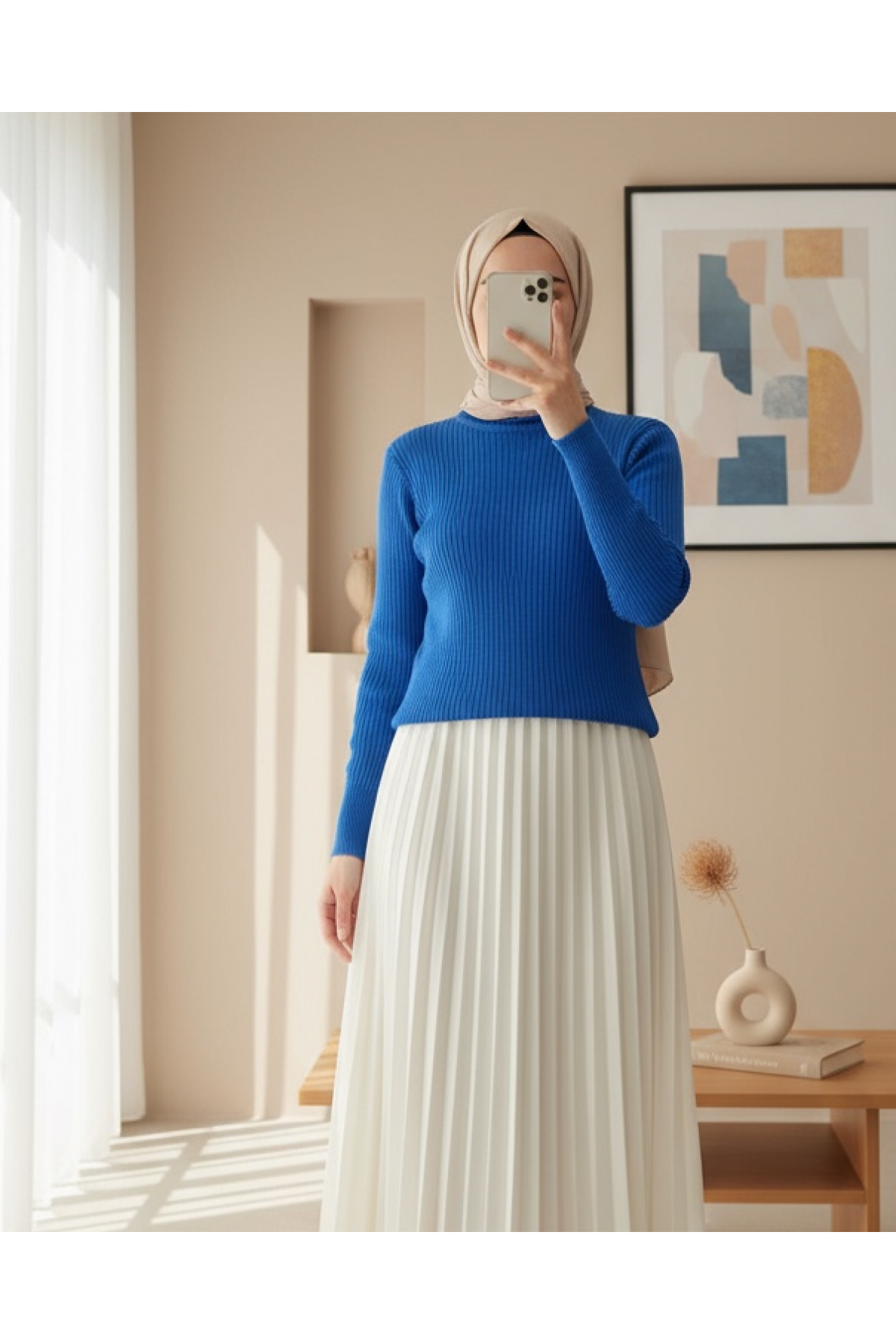 10311 Balıkçı Yaka Triko Kazak - Saks