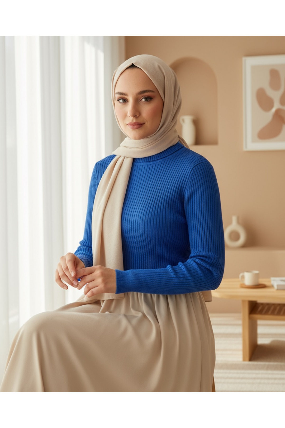 10311 Balıkçı Yaka Triko Kazak - Saks