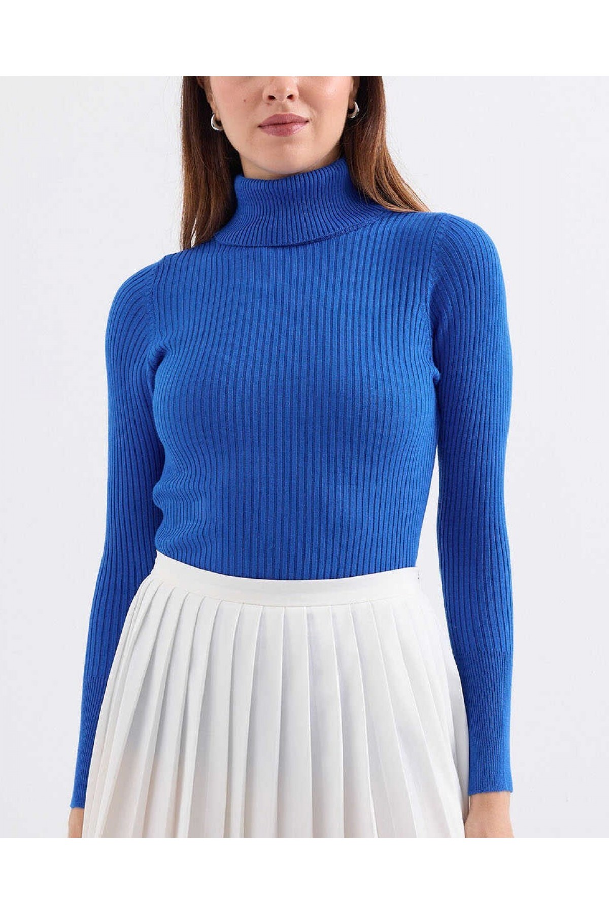 10311 Balıkçı Yaka Triko Kazak - Saks