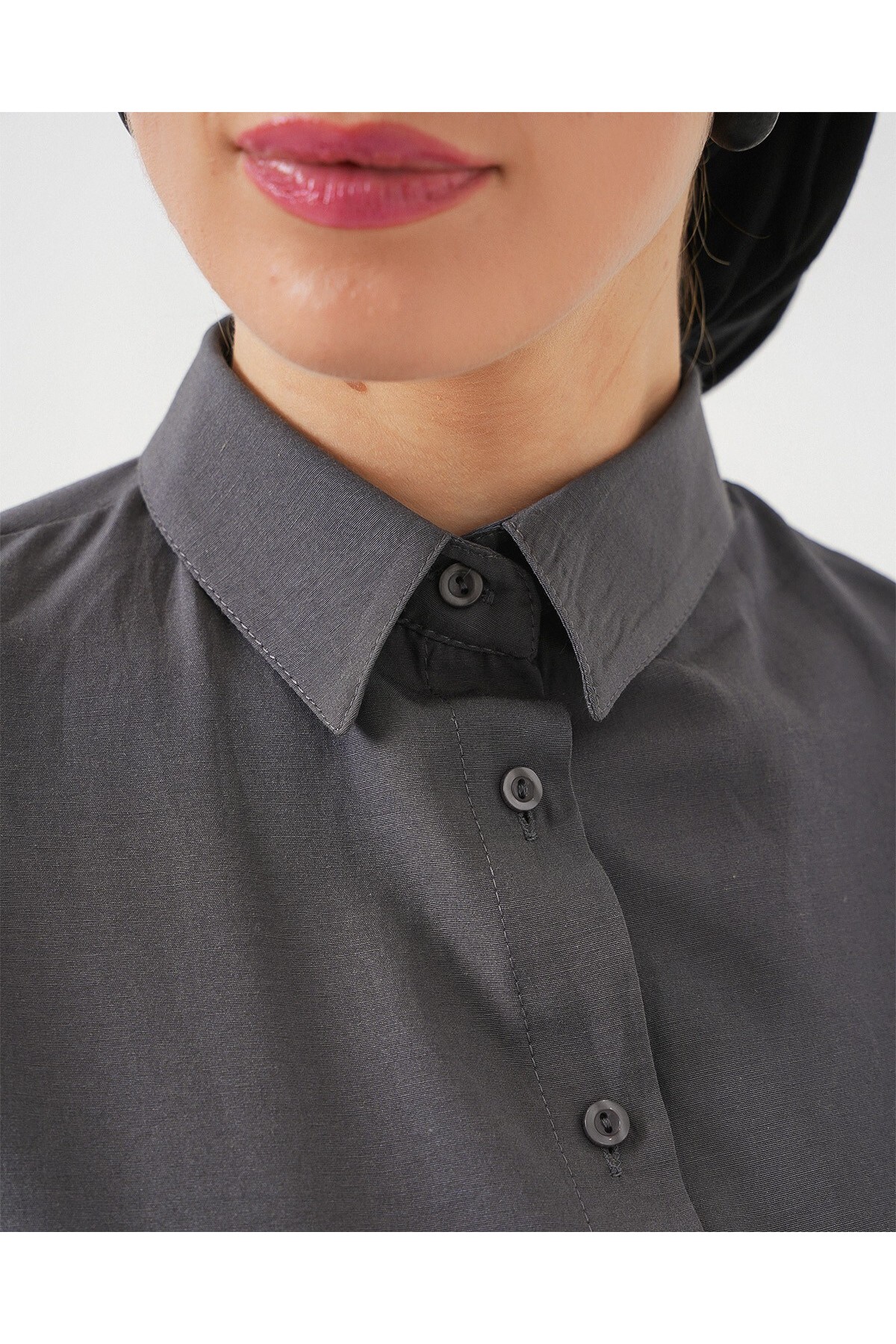 103901 Oversize Basic Tesettür Gömlek - Gri