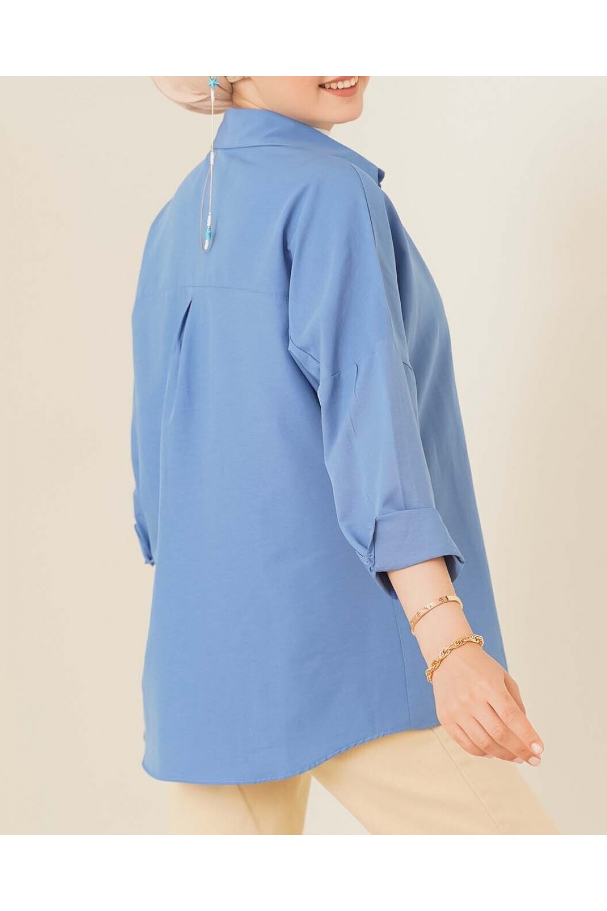 103901 Oversize Basic Tesettür Gömlek - İndigo
