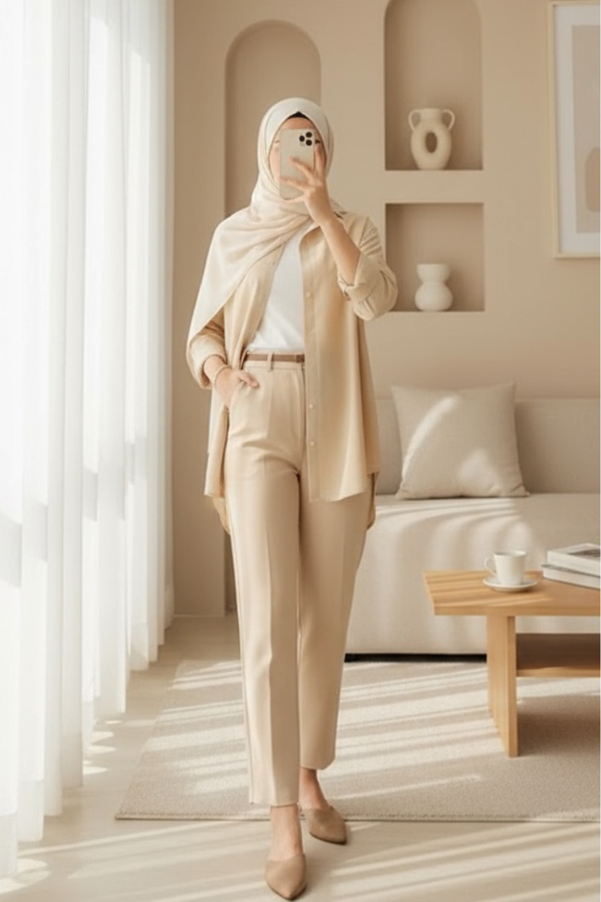 103901 Oversize Basic Tesettür Gömlek - Krem