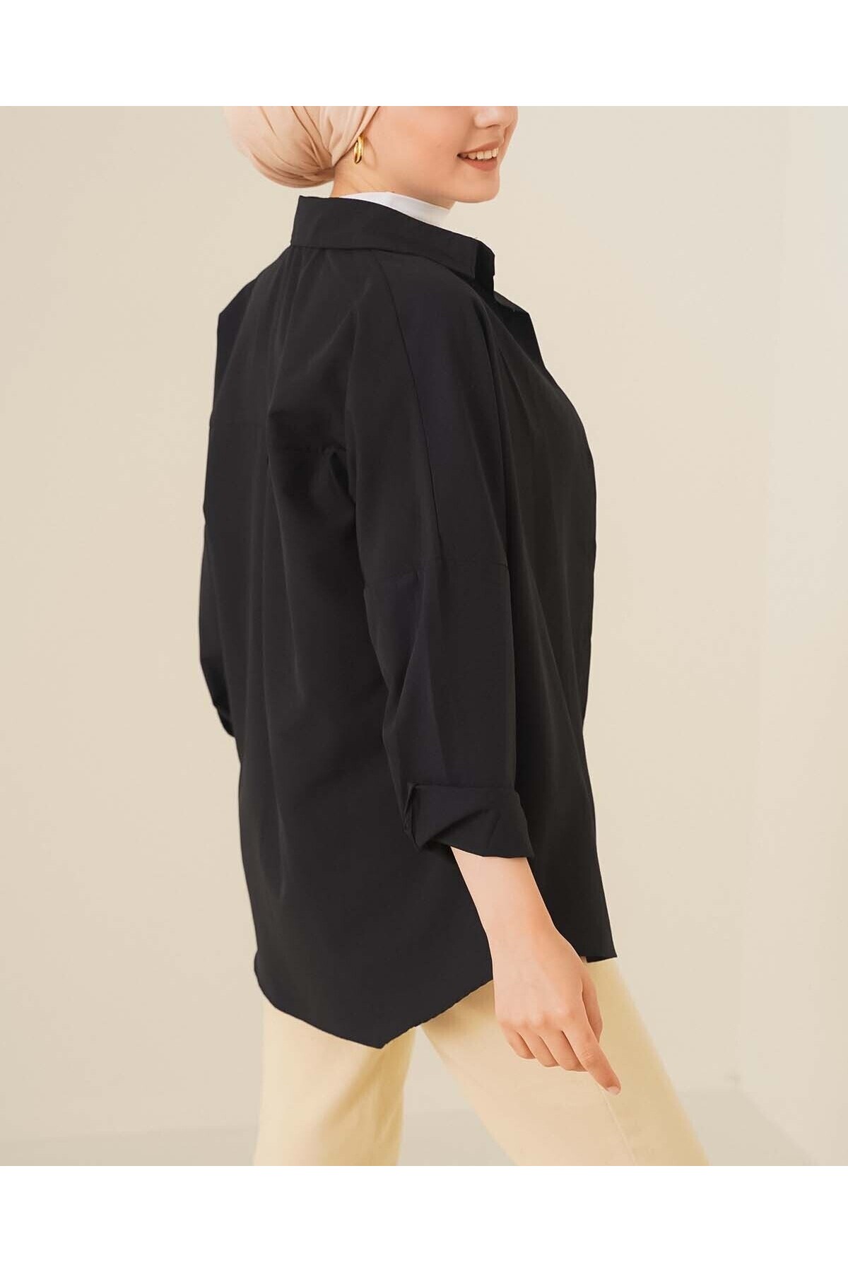 103901 Oversize Basic Tesettür Gömlek - Siyah