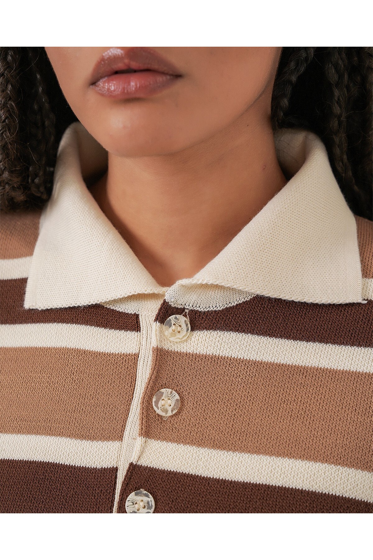 Women's Striped Polo Neck Knitwear Sweater 15952 
