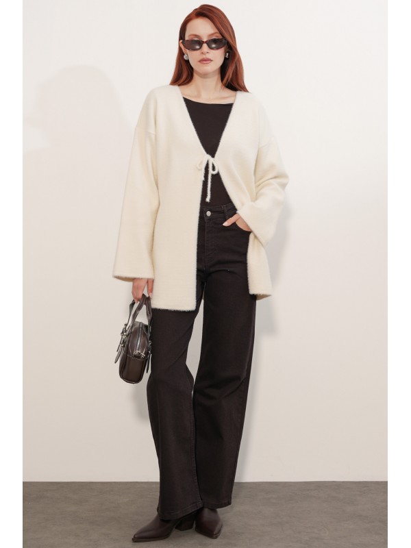 Kadın Oversize Triko Hırka 15972 - Krem