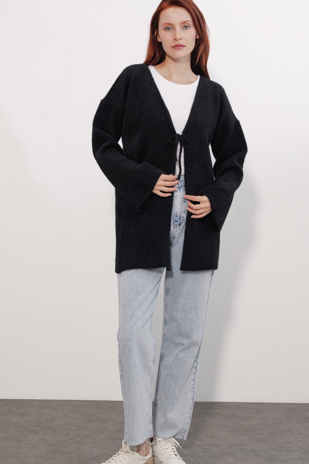 Kadın Oversize Triko Hırka 15972 - Siyah