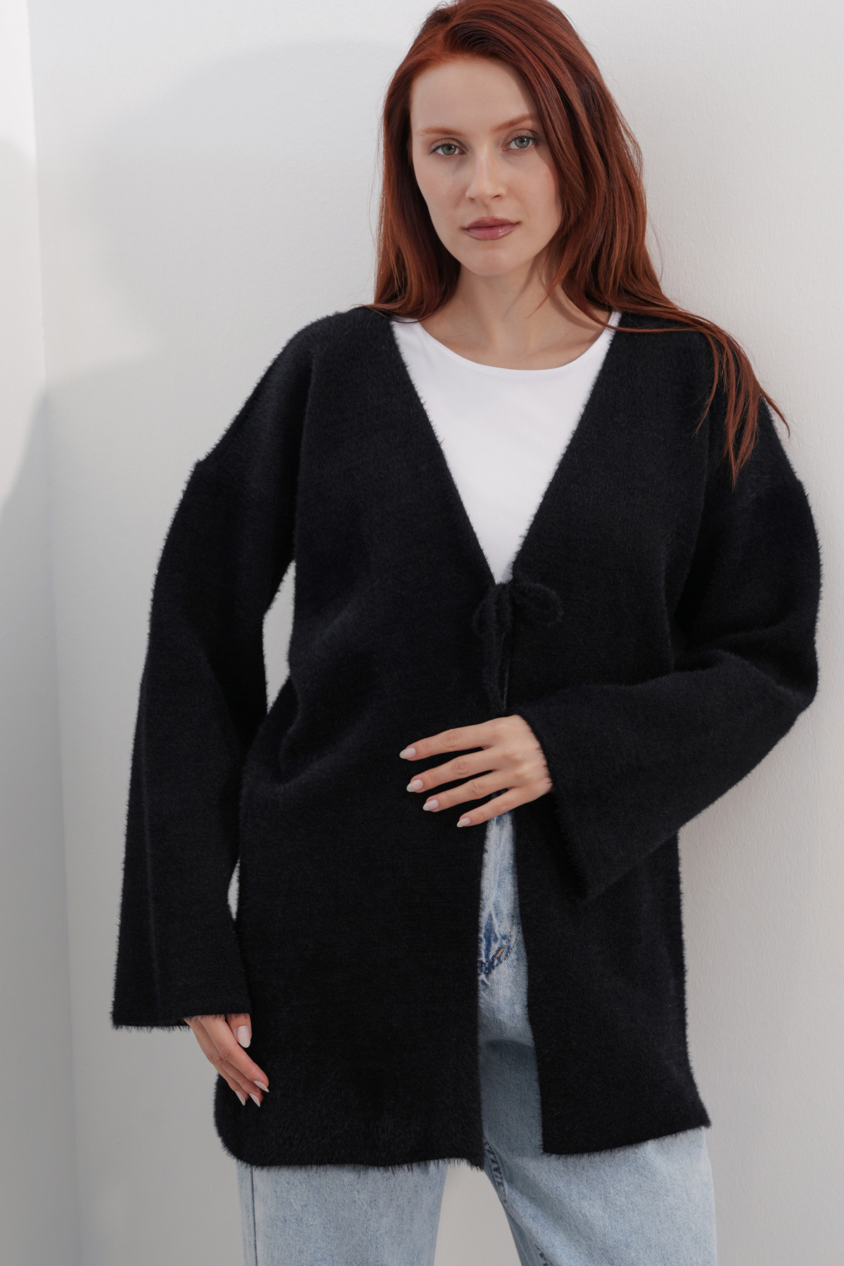 Kadın Oversize Triko Hırka 15972 - Siyah