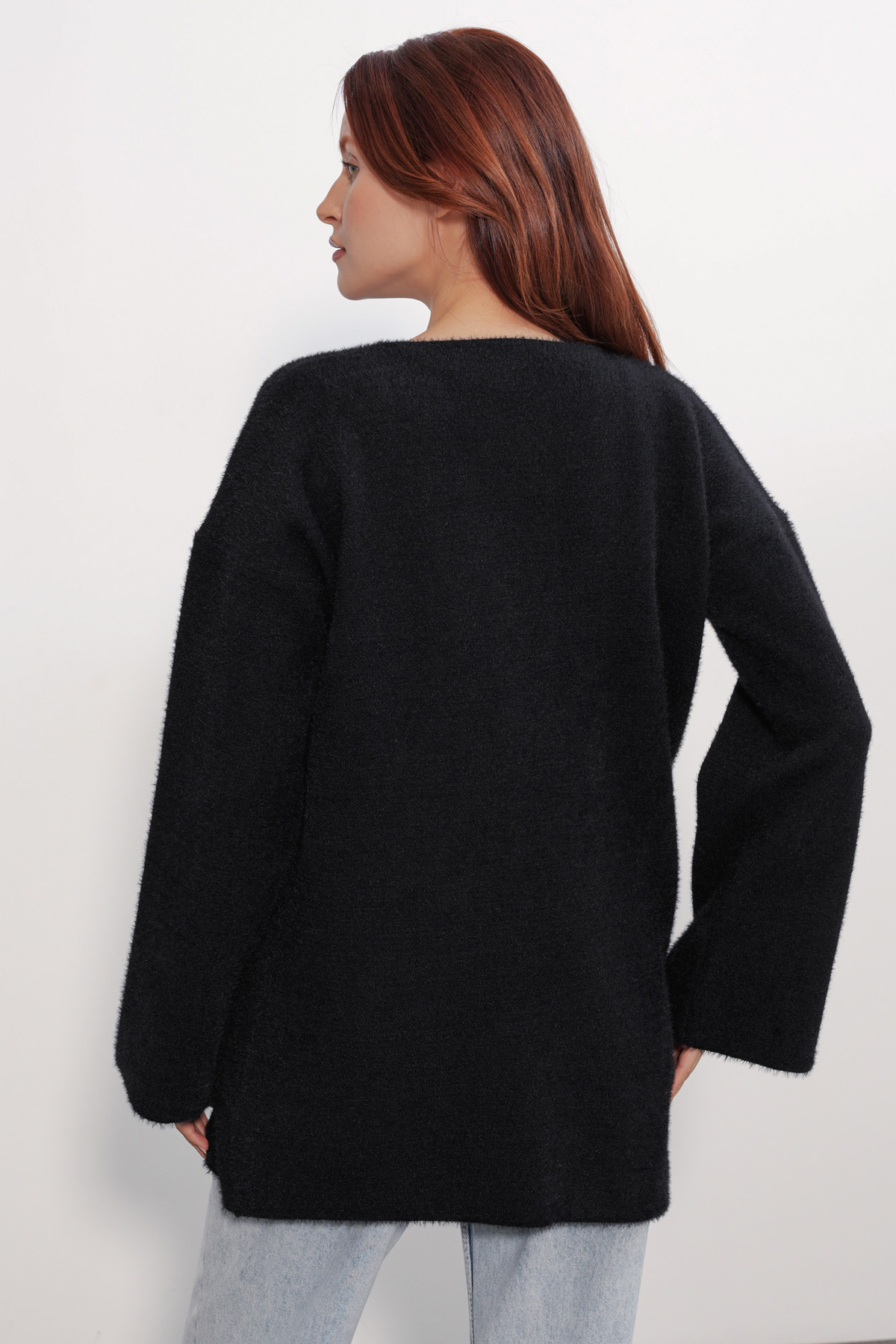 Kadın Oversize Triko Hırka 15972 - Siyah