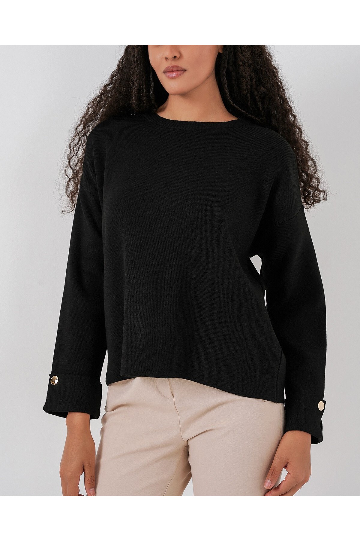 Women's Oversized Knitwear Sweater with Cufflinks 15981 