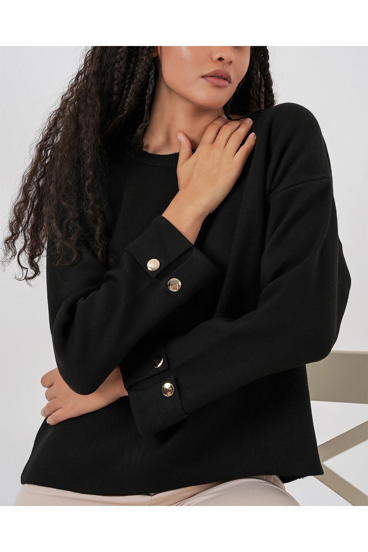 Women's Oversized Knitwear Sweater with Cufflinks 15981 