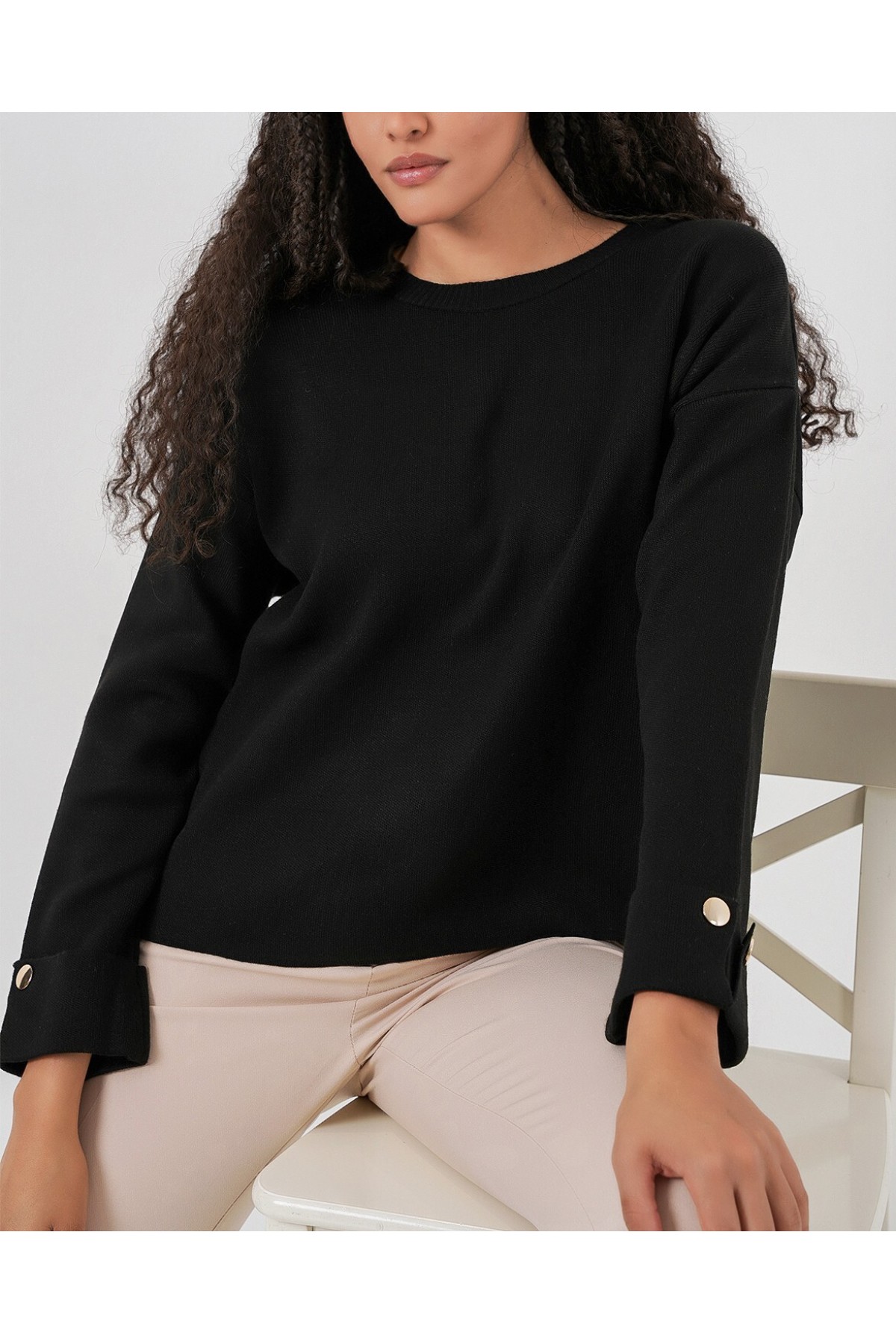 Women's Oversized Knitwear Sweater with Cufflinks 15981 