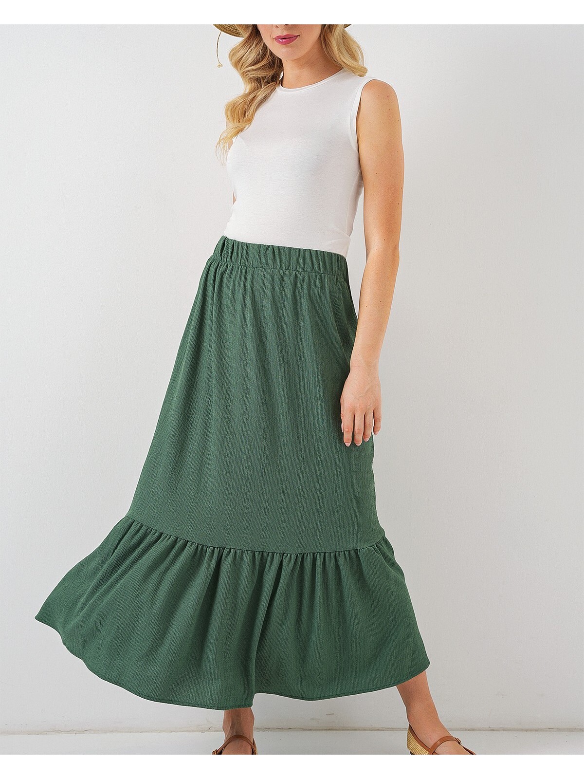 1886 Uzun Örme Etek - Zümrüt Yeşili