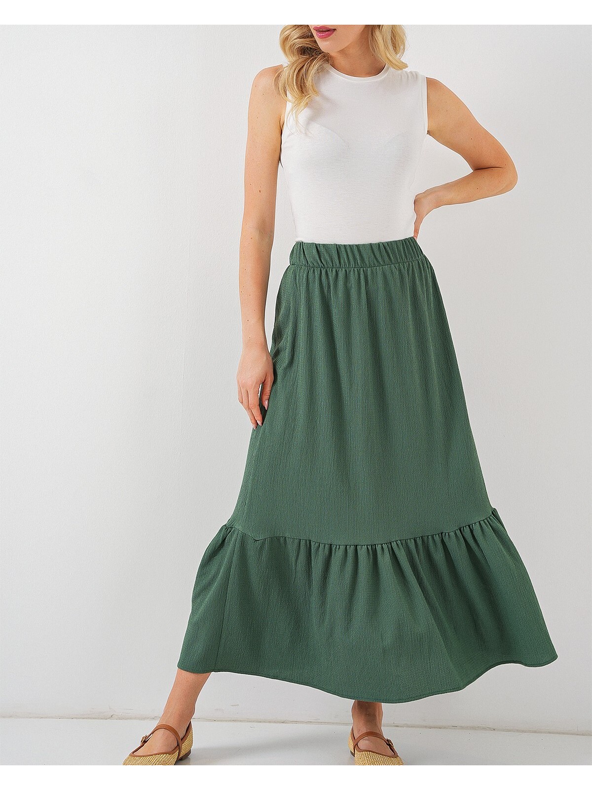 1886 Uzun Örme Etek - Zümrüt Yeşili
