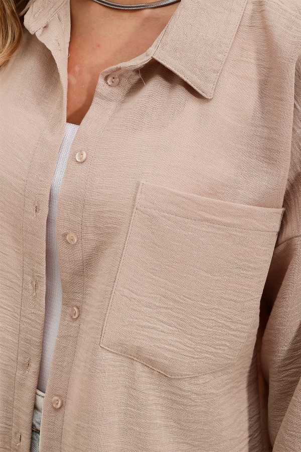 20153 Single Pocket Oversize Linen Shirt 