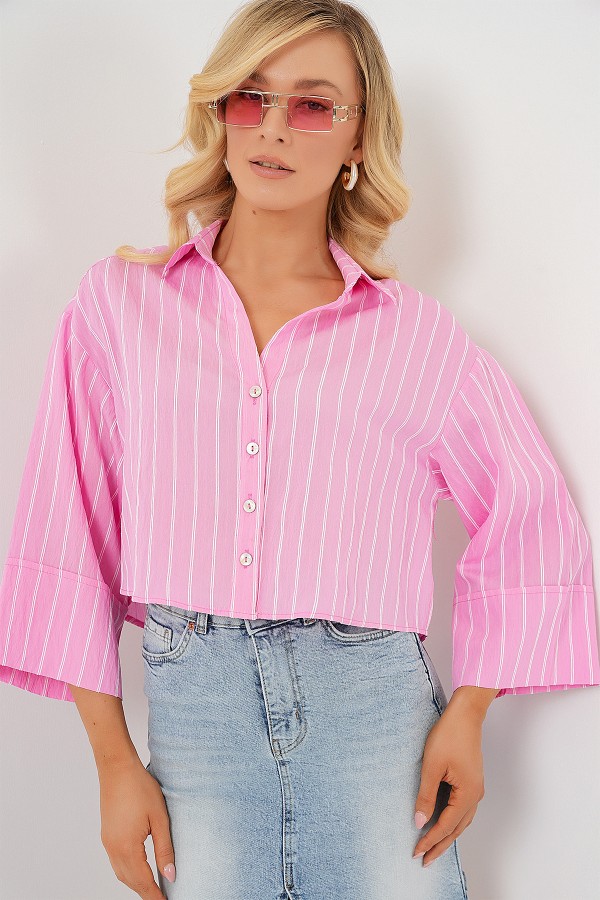 Women's Striped Oversize Short Shirt 20326 