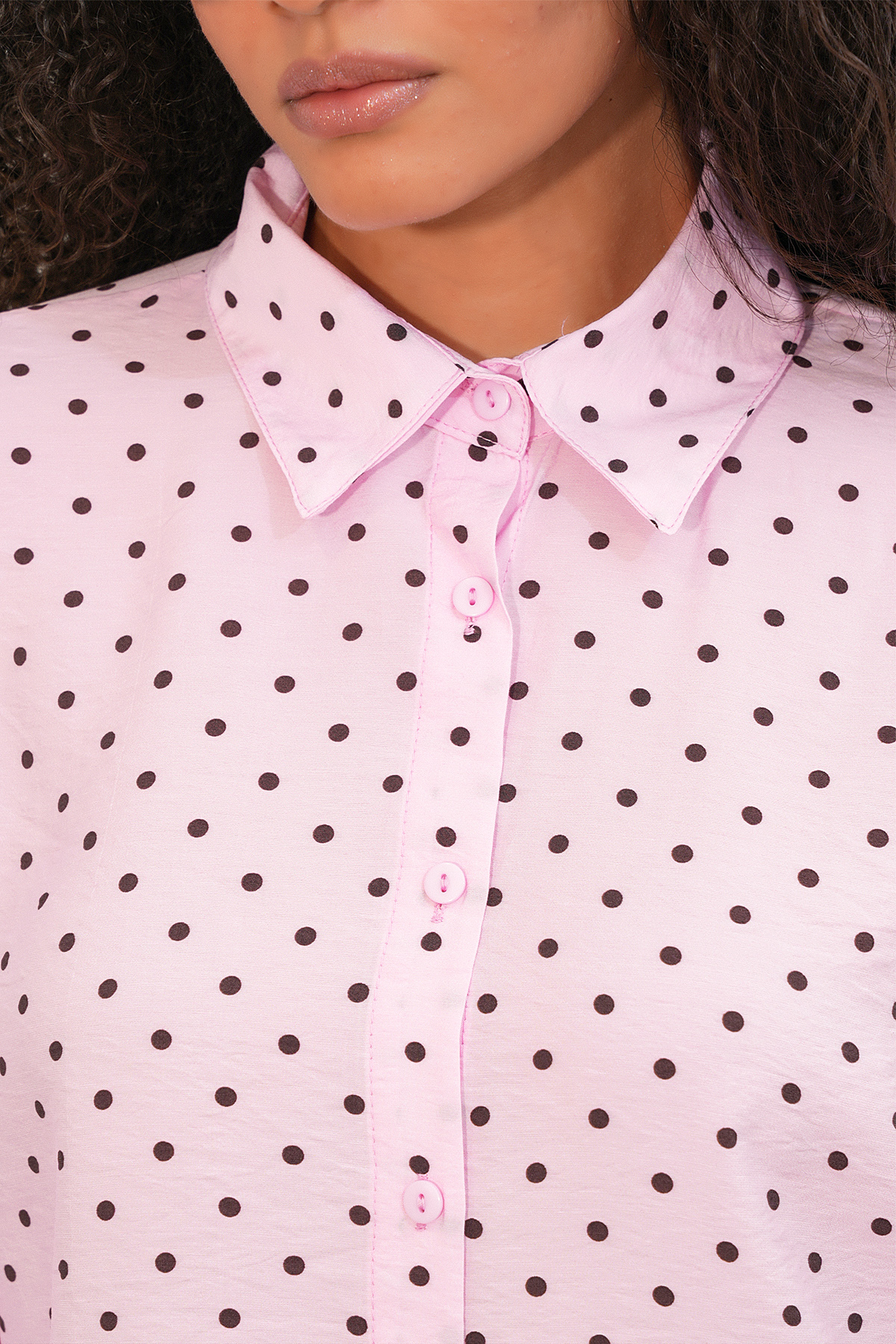 Kadın Oversize Puantiyeli Gömlek 20392 - Pembe