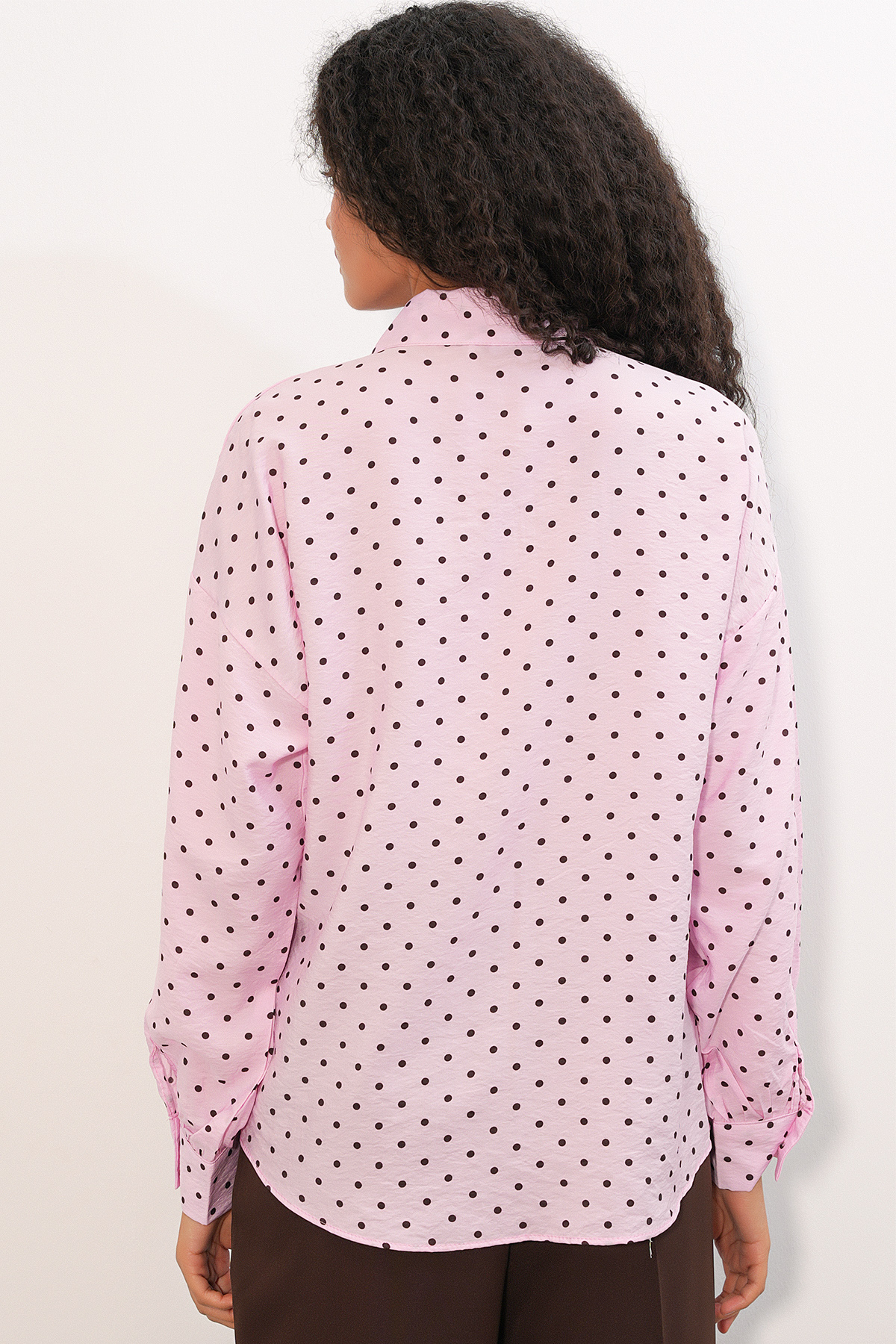Kadın Oversize Puantiyeli Gömlek 20392 - Pembe