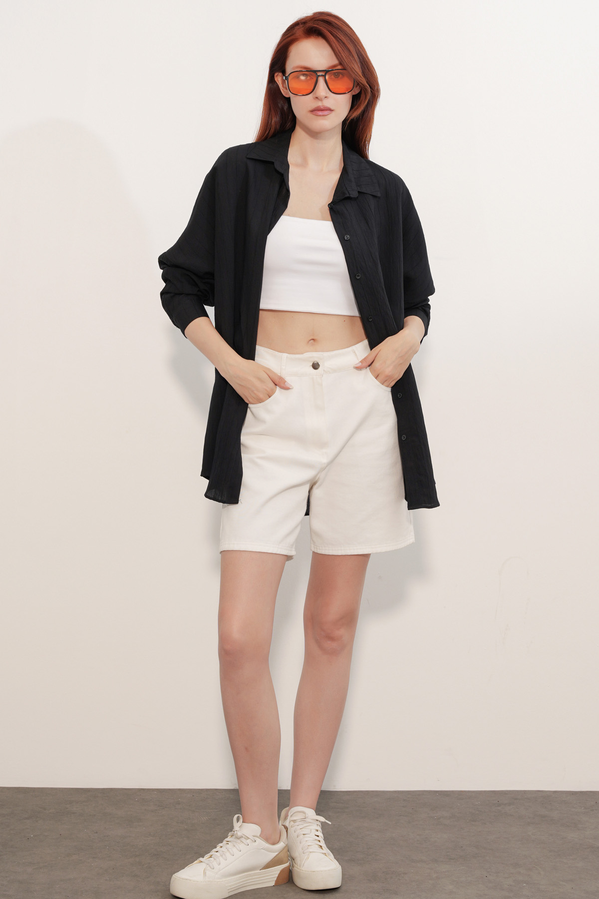 Women's Striped Detail Oversize Shirt 20407 