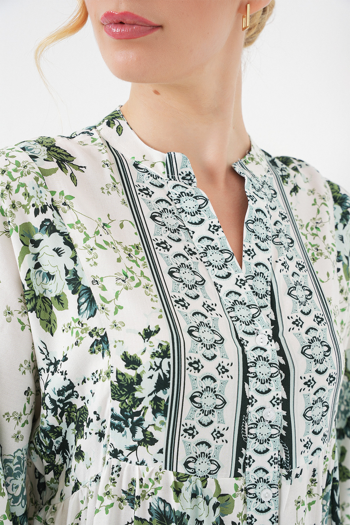 Women's Green White Navy Blue Viscose Hijab Dress 2423