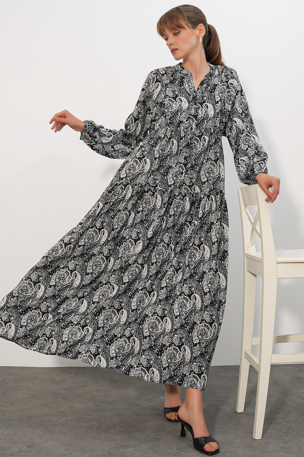 Women's Patterned Long Hijab Dress 2585 