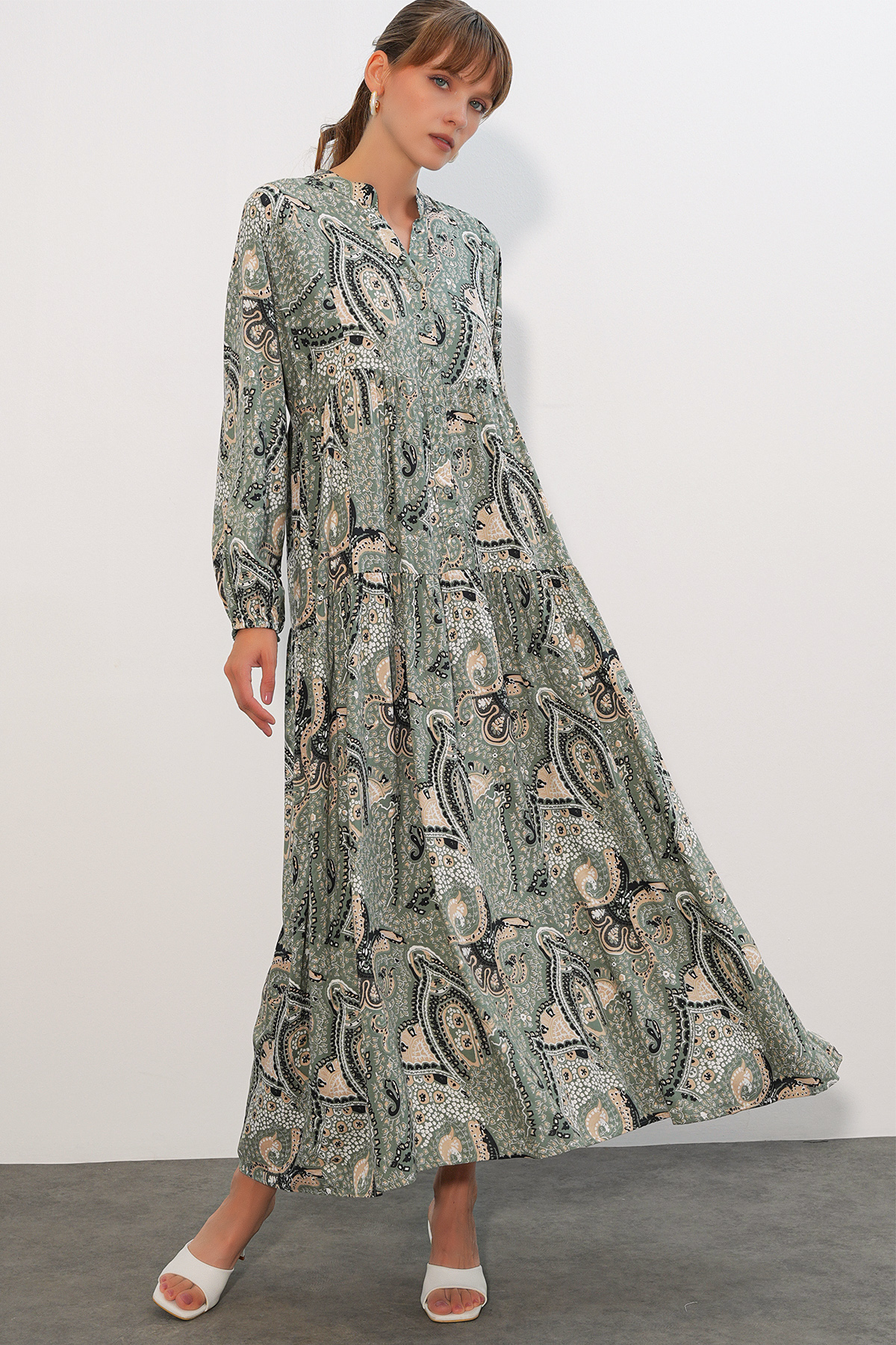 Women's Patterned Long Hijab Dress 2585 