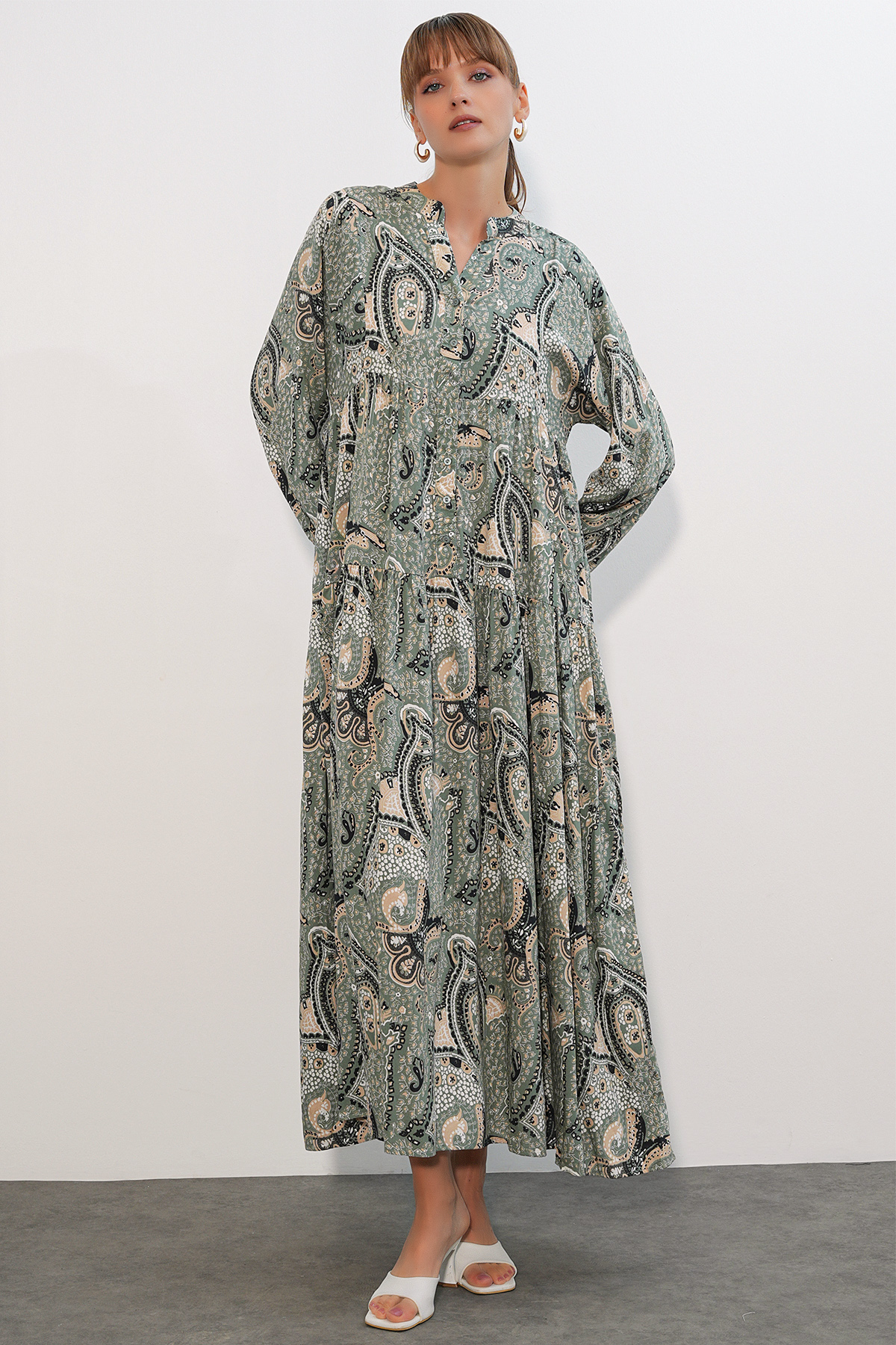 Women's Patterned Long Hijab Dress 2585 
