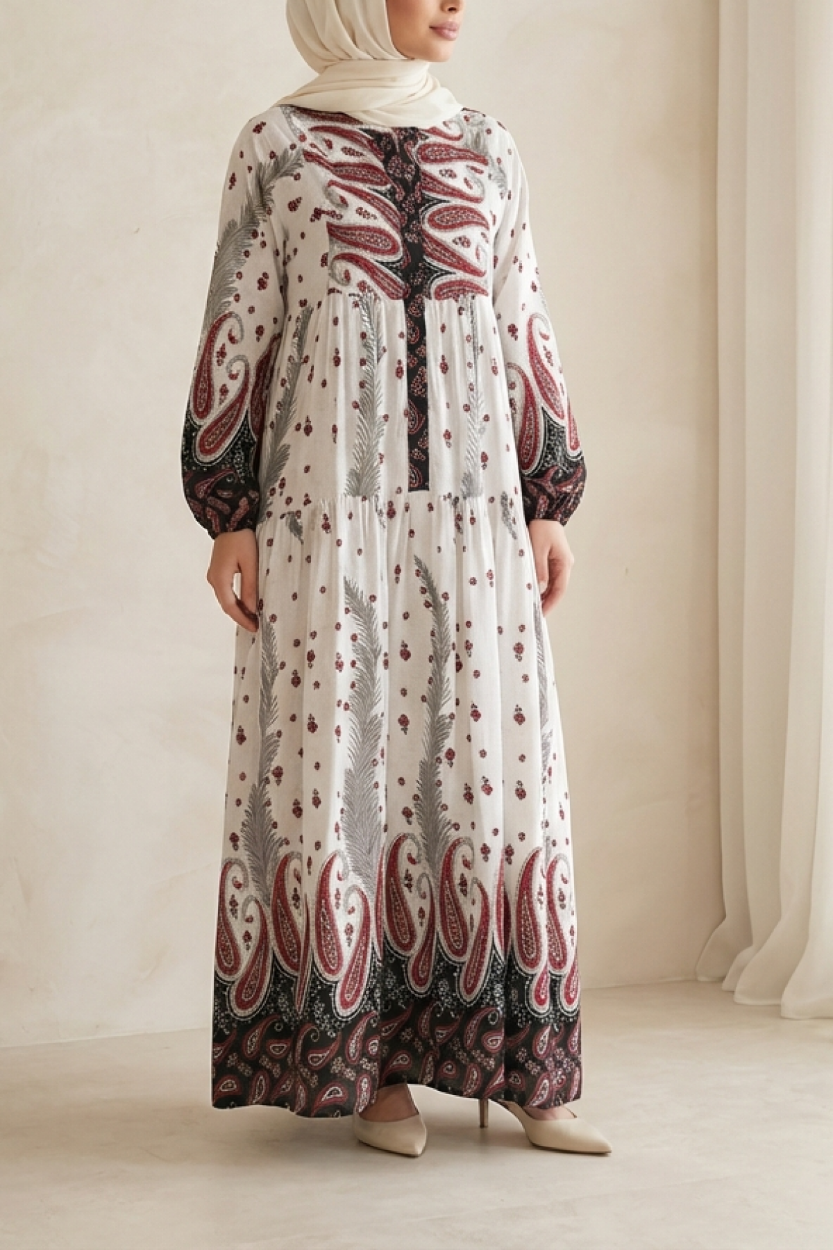 Women's Patterned Long Hijab Dress 2585 