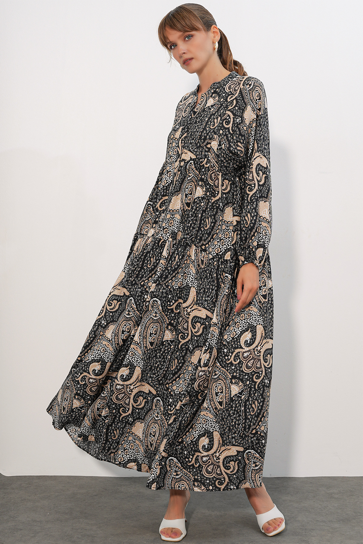 Women's Patterned Long Hijab Dress 2585 