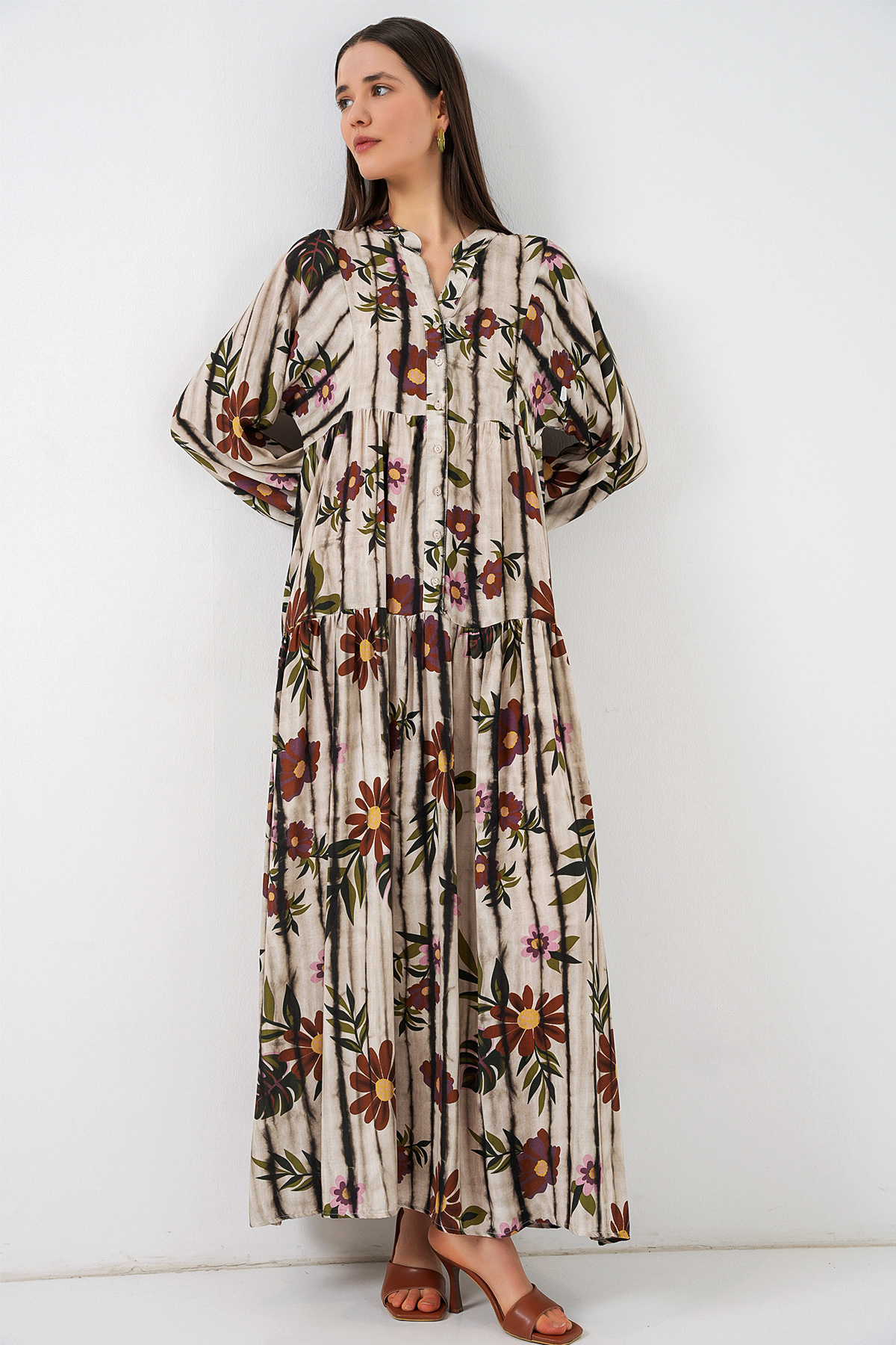 Women's Patterned Long Hijab Dress 2585 