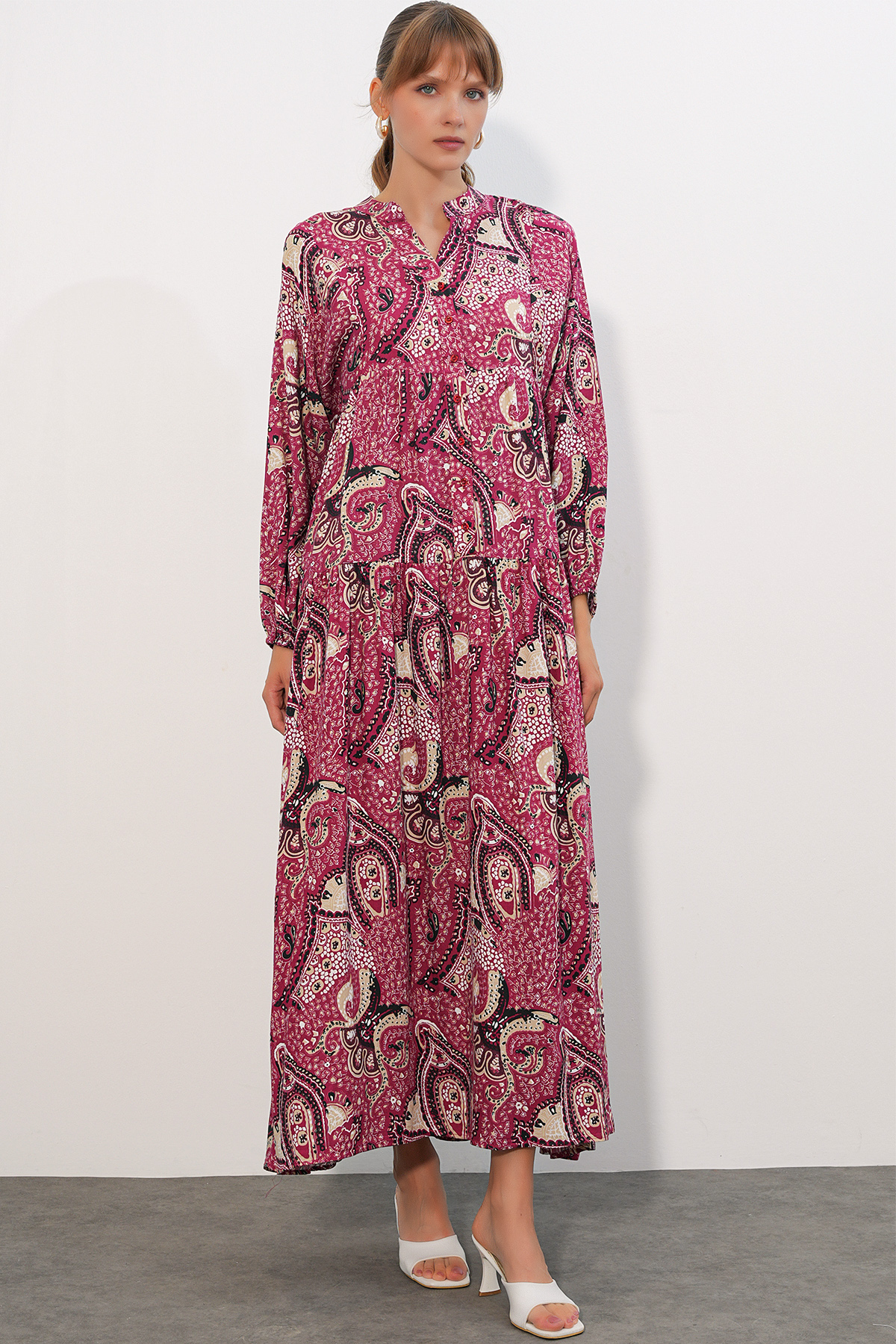 Women's Patterned Long Hijab Dress 2585 