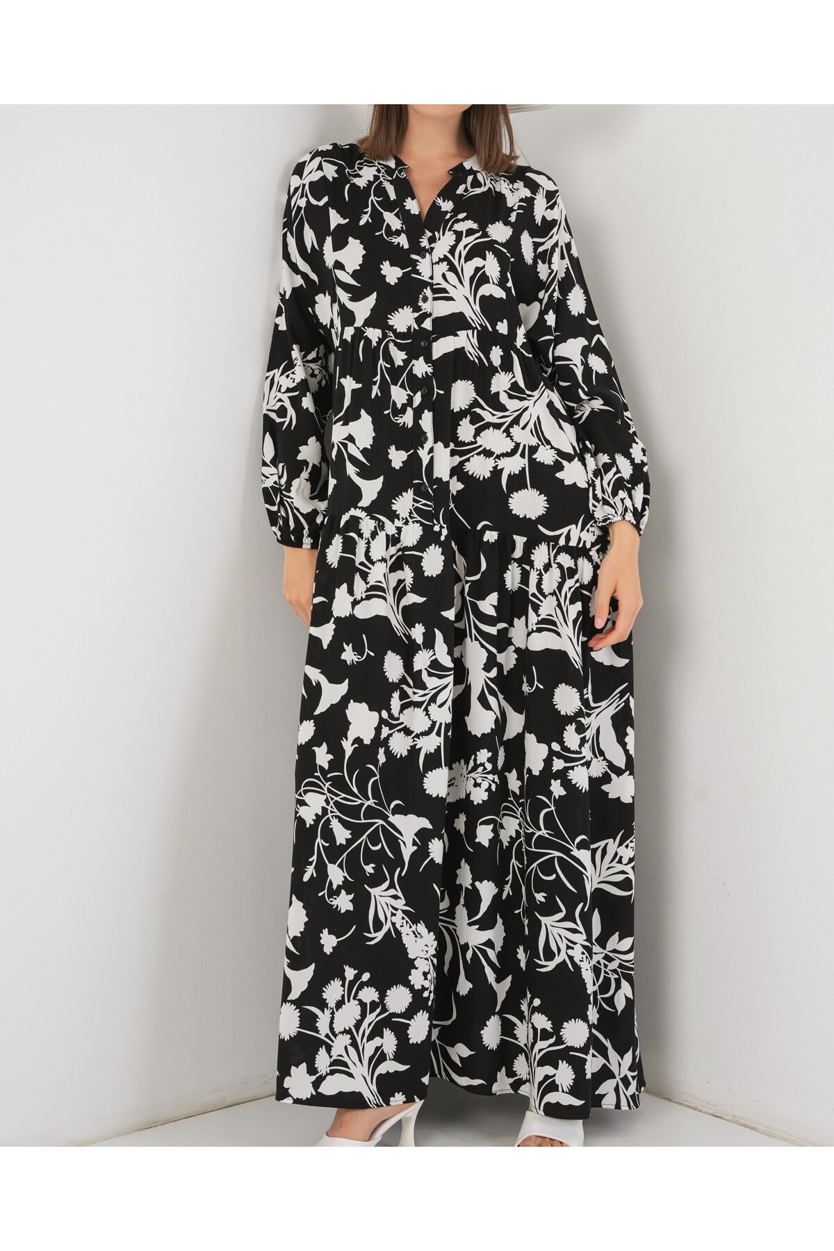 Women's Patterned Long Hijab Dress 2585 