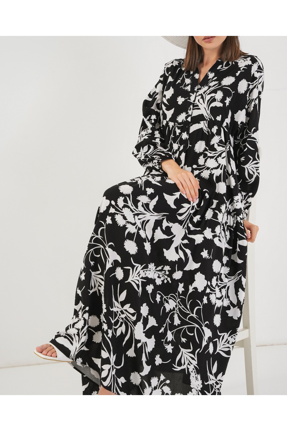 Women's Patterned Long Hijab Dress 2585 