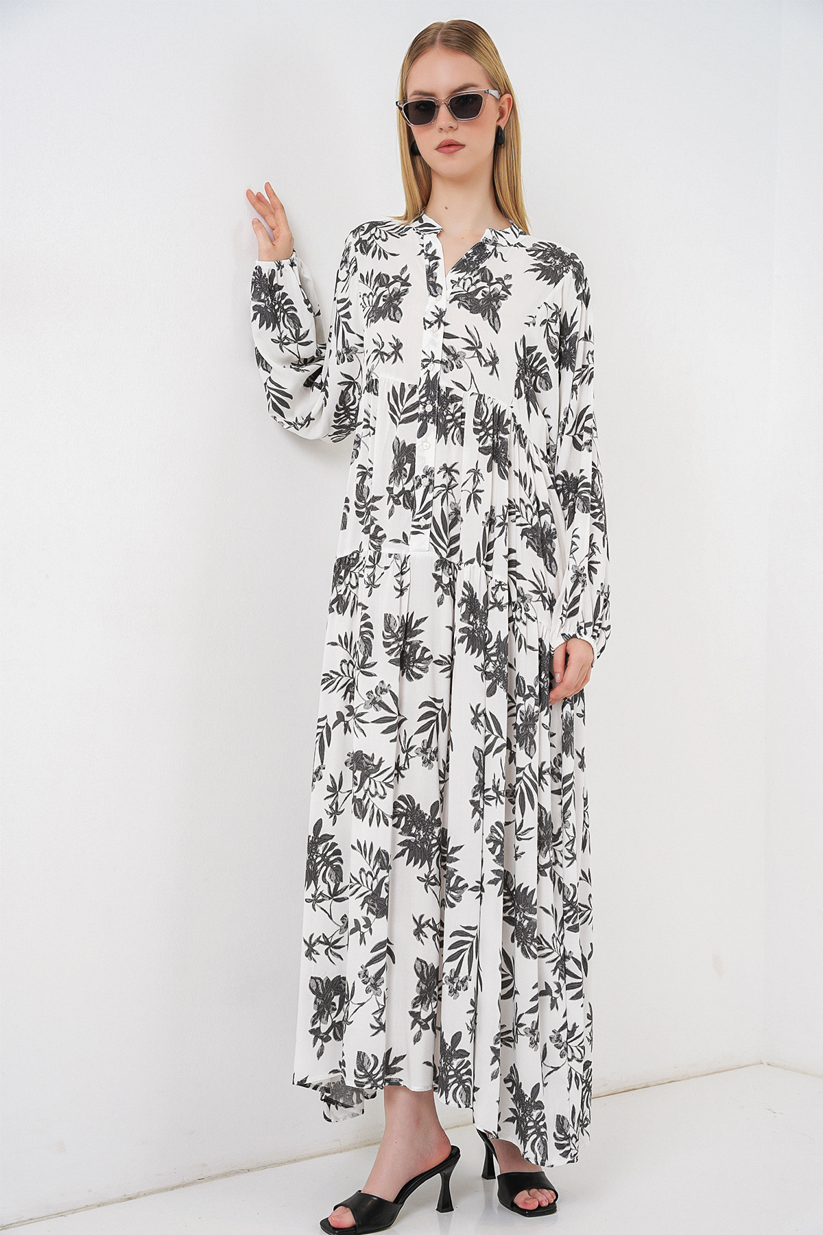 Women's Patterned Long Hijab Dress 2585 
