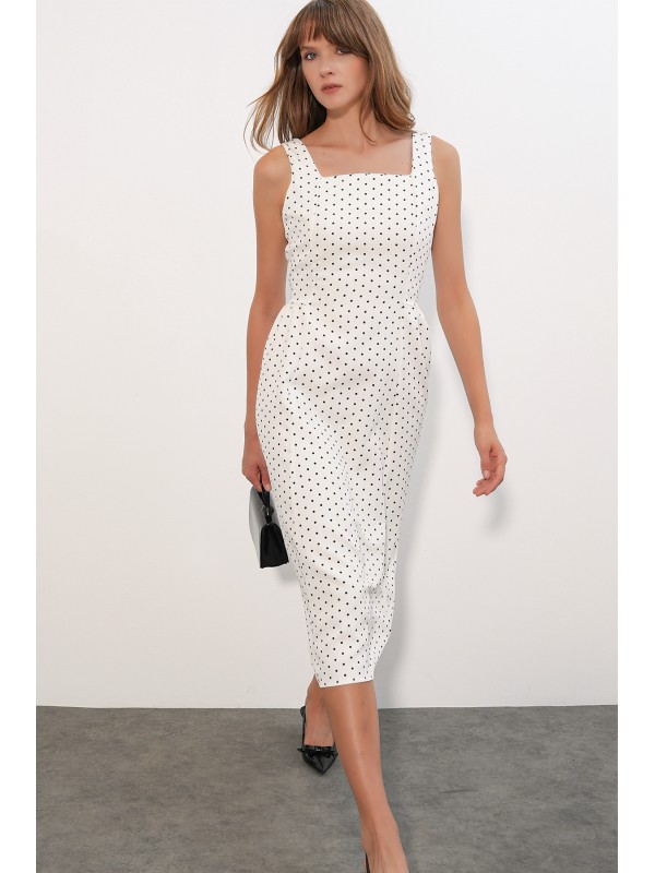 Women's Strappy Polka Dot Midi Dress 2607 