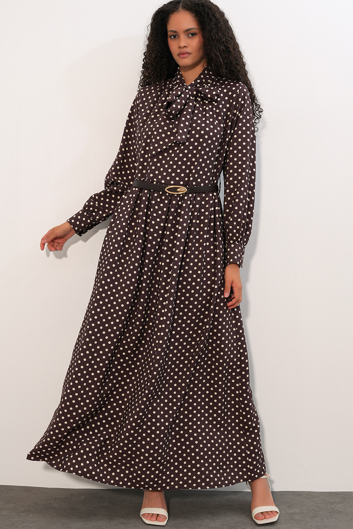 Women's Belted Polka Dot Hijab Dress 2613 