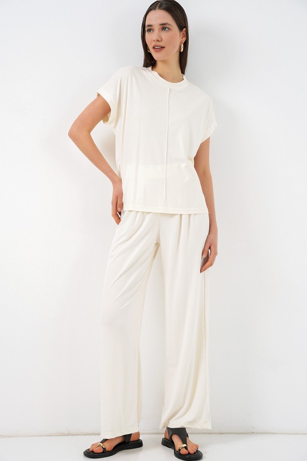 Women's Knitted Blouse and Pants Two-Piece Set 30085 