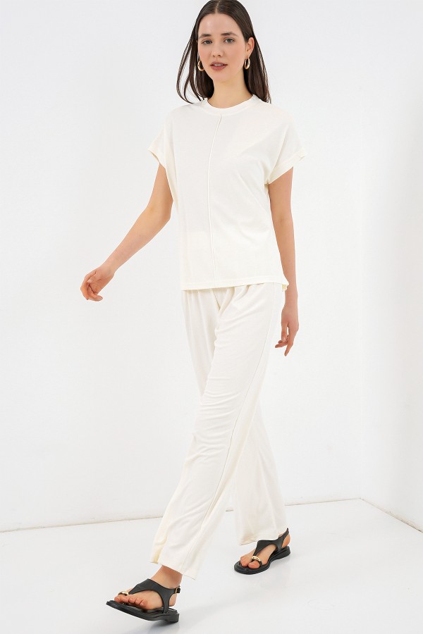 Women's Knitted Blouse and Pants Two-Piece Set 30085 