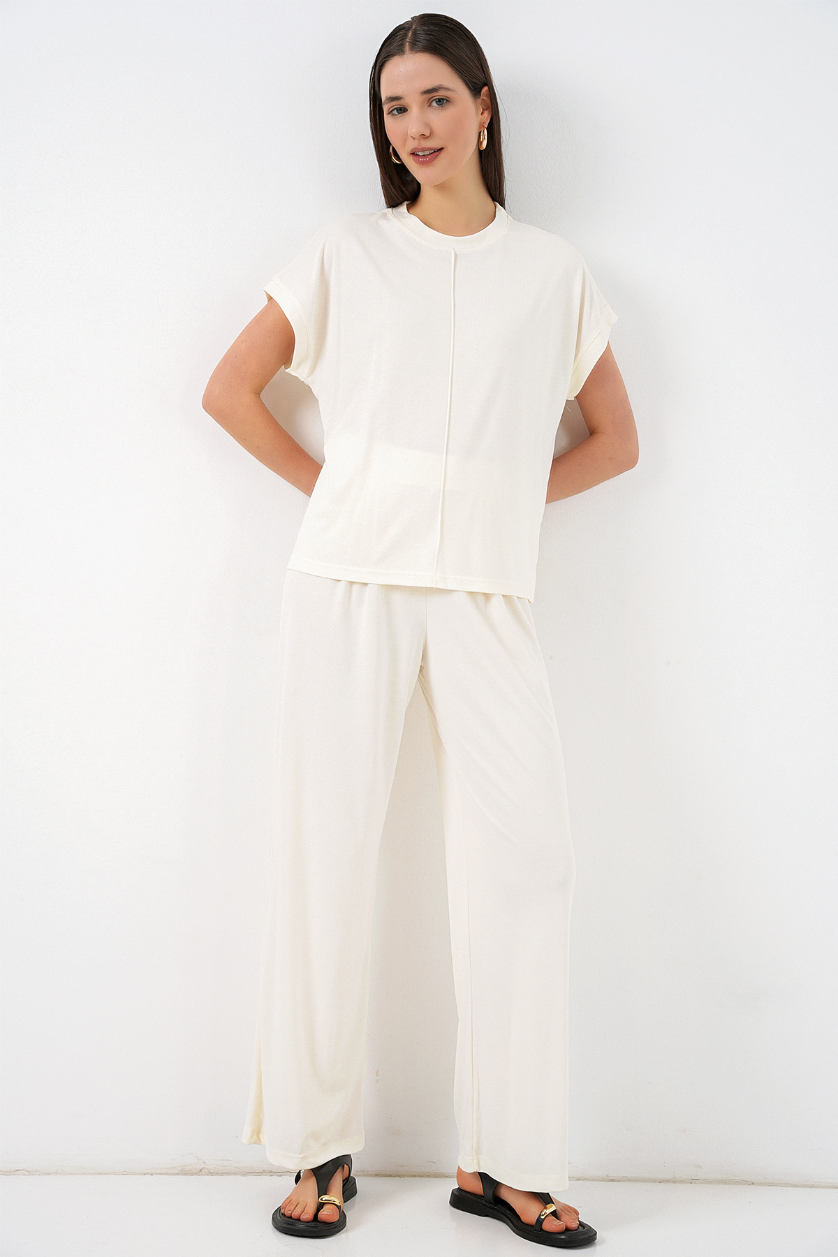 Women's Knitted Blouse and Pants Two-Piece Set 30085 