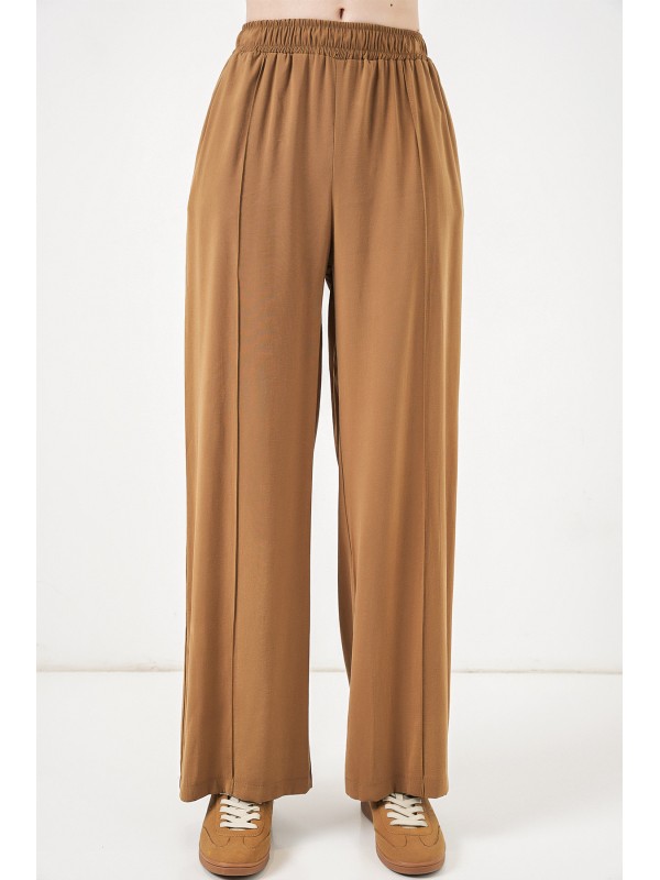 Kadın Beli Lastikli Bol Paça Pantolon 30087 - Taba